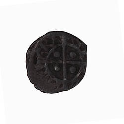 Coin, round, long cross dividing legend, a pellet in each angle; text around, DEI GRACIAS.