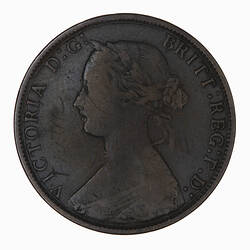 Coin - Halfpenny, Queen Victoria, Great Britain, 1866 (Obverse)