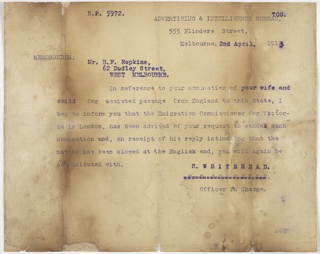 Memorandum - Advertising and Intelligence Bureau, 1913