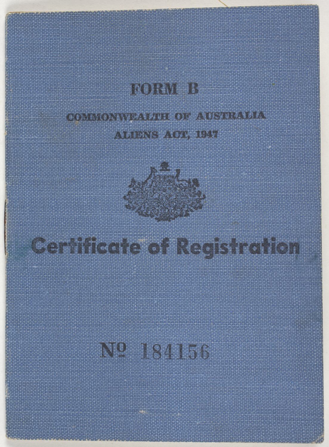 Booklet - Form B, Certificate of Registration, Issued to Bretislav ...