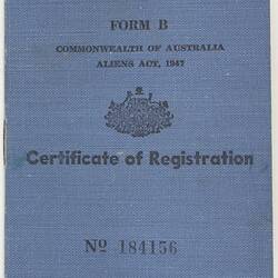 Booklet - Form B, Certificate of Registration, Issued to Bretislav Lukes, 1950
