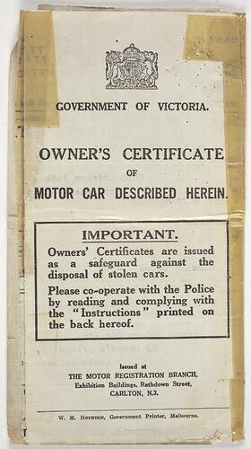 Owner's Certificate - Simca Motor Car, 1954-1959