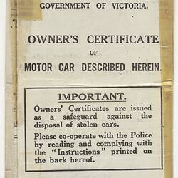 Owner's Certificate - Simca Motor Car, 1954-1959