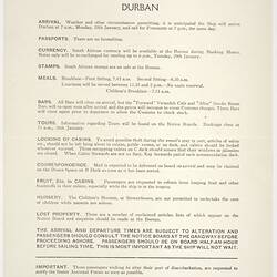 Leaflet - 'Durban', P&O Lines, 1957