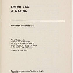 Booklet - Credo for a Nation, 1973