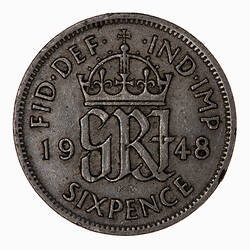 Coin - Sixpence, George VI, Great Britain, 1948 (Reverse)