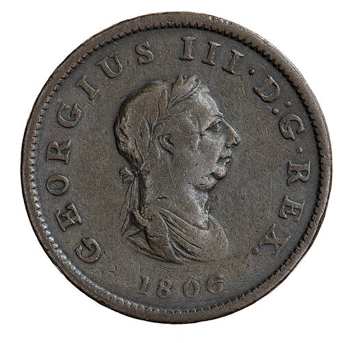 Coin - Halfpenny, George III, Great Britain, 1806 (Obverse)