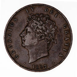 Coin - Halfpenny, George IV, Great Britain, 1827 (Obverse)