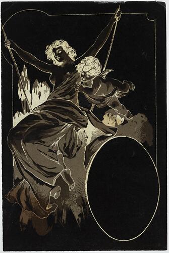 Negative Vignette - Woman on Swing with Cherub, circa 1900