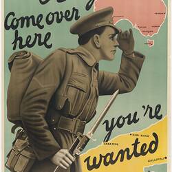 Poster - 'Boys Come Over Here, You're Wanted', Australian, World War I, 1915