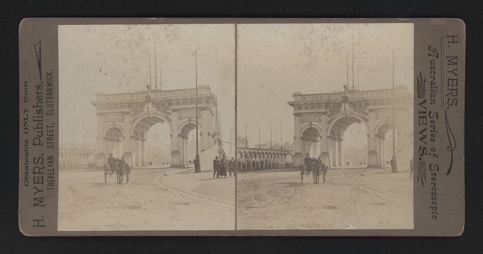 Stereograph - Federation Celebrations, Municipal Arch, by G.H. Myers, Melbourne, Victoria, 1901