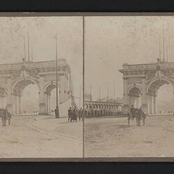 Stereograph - Federation Celebrations, Municipal Arch, by G.H. Myers, Melbourne, Victoria, 1901