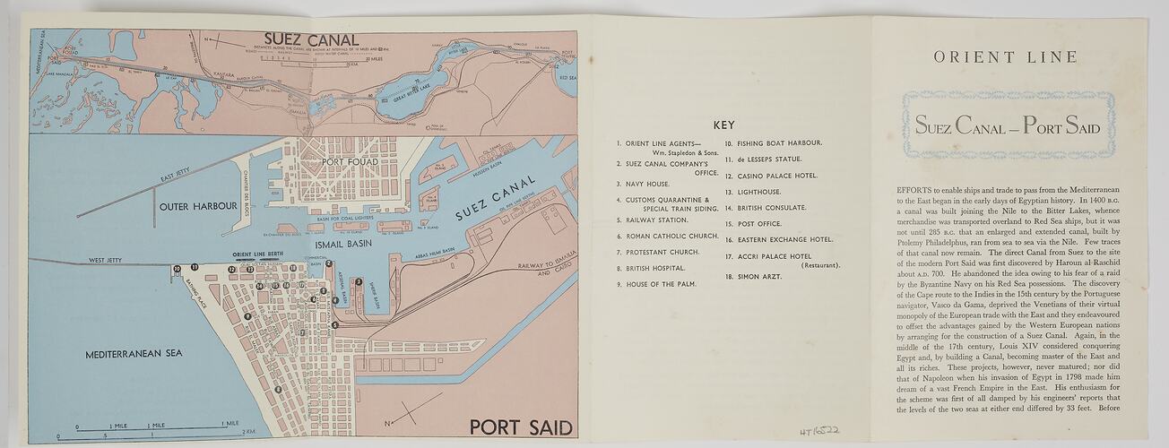 Leaflet - 'Suez Canal - Port Said', Orient Line