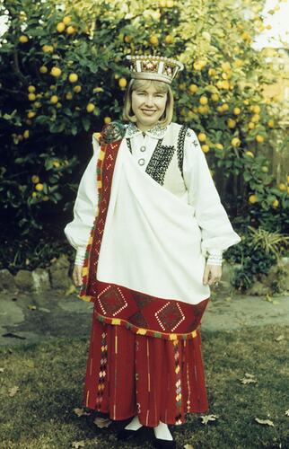 Slide - Anita Apinis-Herman wearing Nica National Dress, circa 1985