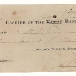Cheque - 12 Pounds 2 Shillings 4 Pence, John Batman, Derwent Bank, Australia, 7 Aug 1838