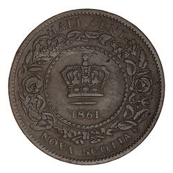 Coin - 1/2 Cent, Nova Scotia, Canada, 1861