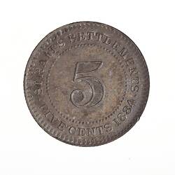 Coin - 5 Cents, Straits Settlements, 1884