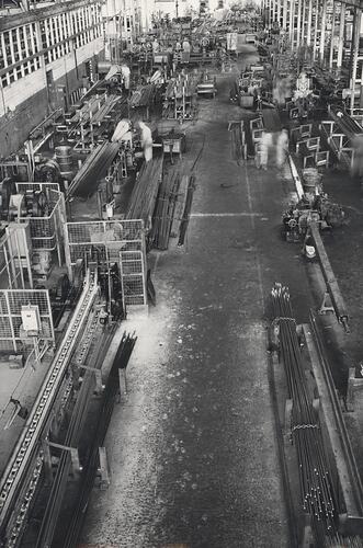 Overhead view of the bright steel manufacturing department.