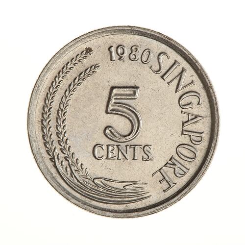 Coin - 5 Cents, Singapore, 1980
