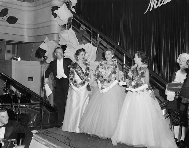 Negative - Myer Pty Ltd, The Miss Australia Winners on Stage, Melbourne, Victoria, May 1954