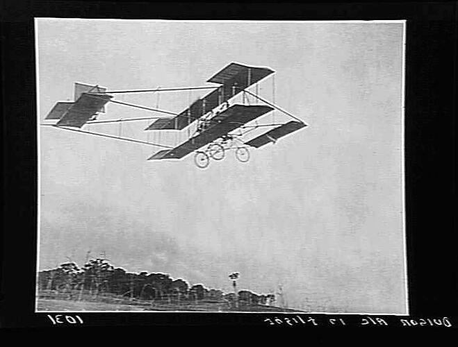 Negative - Duigan Biplane in Flight, 1910-11