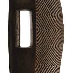 Wooden, wedge-shaped shield.