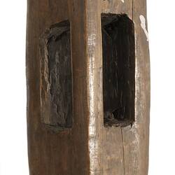 Back of carved wooden shield.