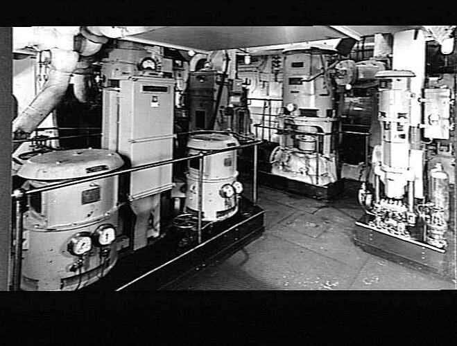 Ship interior. Auxiliary room with two pumps.
