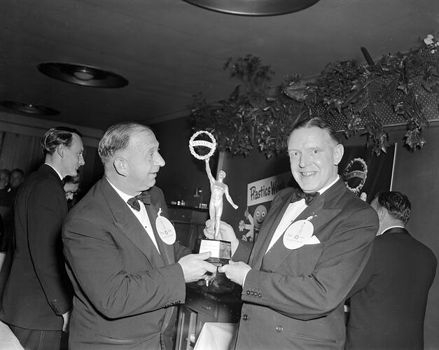 Henry Bolte and the Winner at the Plastics Industry Awards, Melbourne, Victoria, Oct 1958