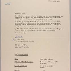 Letter - To Mrs Ward from Department of Immigration & Ethnic Affairs, Melbourne, 12 Sep 1980