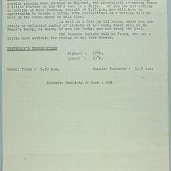 Information Sheet - P&O SS Stratheden, 'Today's Events', Atlantic Ocean, 10 Nov 1961