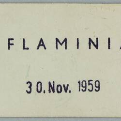 Ticket - 'M/N Flaminia', 30 Nov 1959