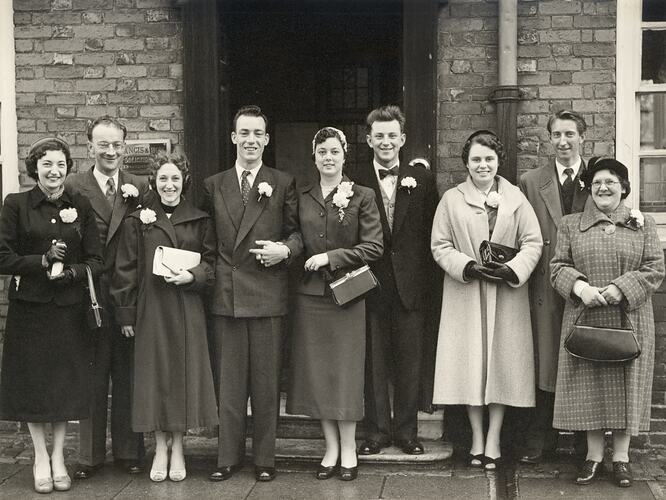 Digital Photograph - Barbara & John Woods with Bridal Party, Buckinghamshire, England, 1955