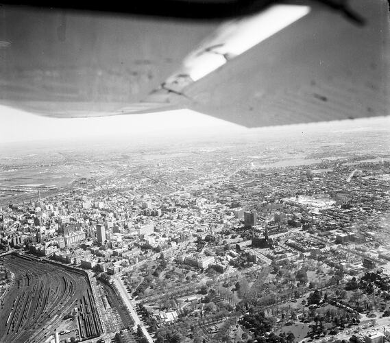 Negative - Aerial View of Fitzroy Gardens & Melbourne, circa 1965