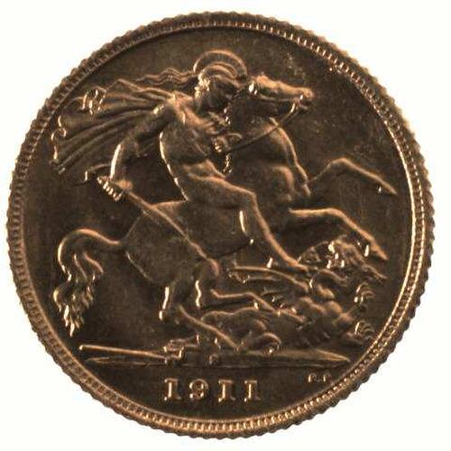 Coin - Half Sovereign, New South Wales, Australia, 1911, photographed by Museums Victoria