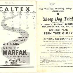 Program - Victorian Working Sheep Dog Association, 'Sheep Dog Trials', Ferntree Gully, Victoria, 1951