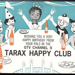 Birthday Card - GTV Channel 9, Tarax Happy Club to Graeme Pond, 1960