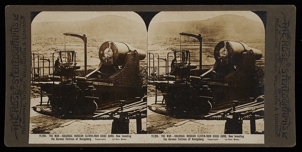Stereograph - 'The Great War, Colossal Russian Eleven-Inch Siege Guns', circa 1914-1918