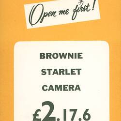 Price Ticket - Kodak Australasia Pty Ltd, Brownie Starlet Camera, 1957-1966