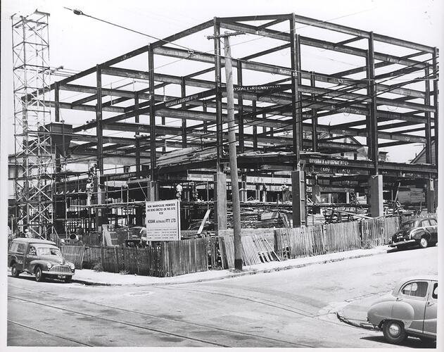 Construction of multistorey steel building frame.