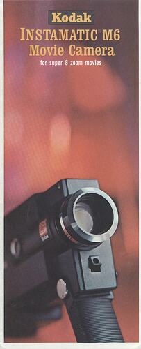 Leaflet cover with low angle photograph of camera.