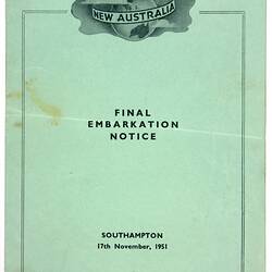 Final Embarkation Notice - New Australia, Shaw Savill Line, Southampton, 17 Nov 1951