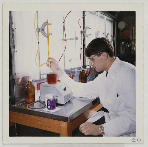 Chemist Testing Magenta Colour Developer, Kodak Factory, Coburg, circa 1960s