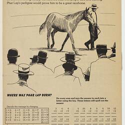 Booklet - 'Phar Lap His Life',  Activity Book, 1986