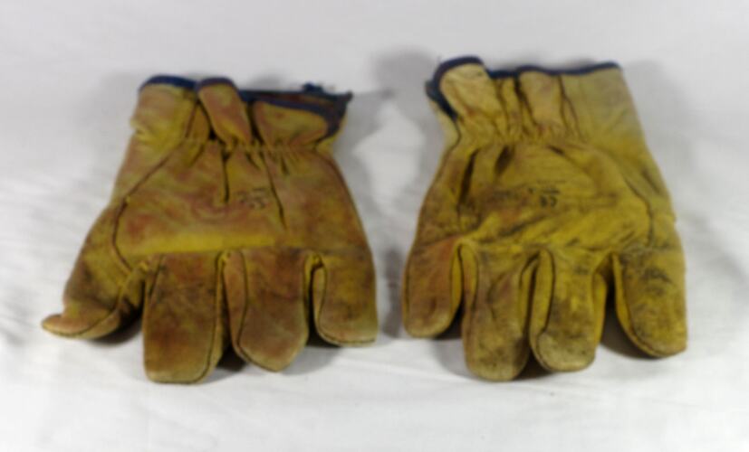 Photograph of Gloves - Yellow Leather, CFA Volunteer, Peter Auty, Flowerdale, circa 2009