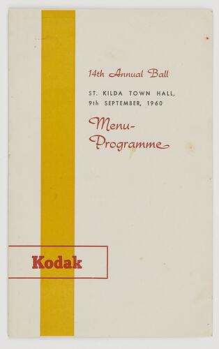 Programme - Kodak Australasia Pty Ltd, 14th Annual Kodak Ball, St Kilda Town Hall, 09 Sep 1960
