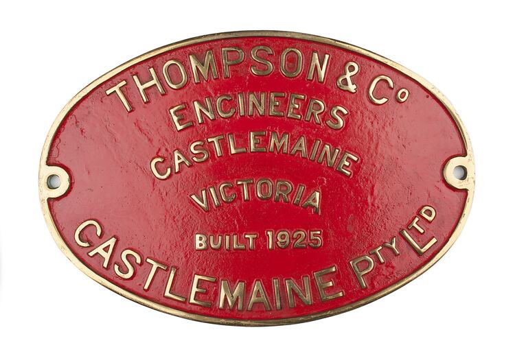 Locomotive Builders Plate - Thompsons Pty Ltd, 1925