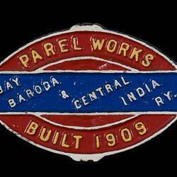 Rollingstock Builders Plate - Bombay, Baroda & Central Indian Railway, 1909