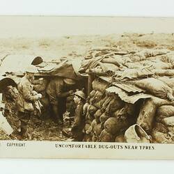 Cigarette Card - 'Uncomfortable Dug-Outs Near Ypres', Official World War I Photograph, Magpie Cigarettes, circa 1922