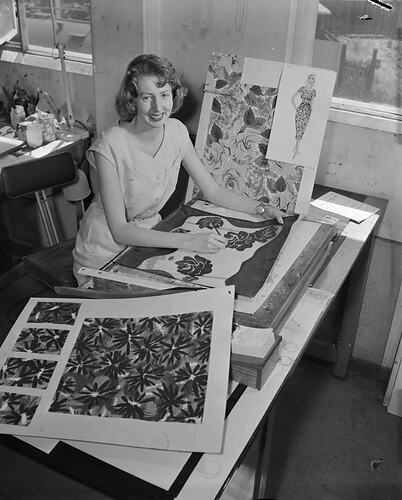 Woman Working on Fabric Designs, Hawthorn, Victoria, Nov 1958